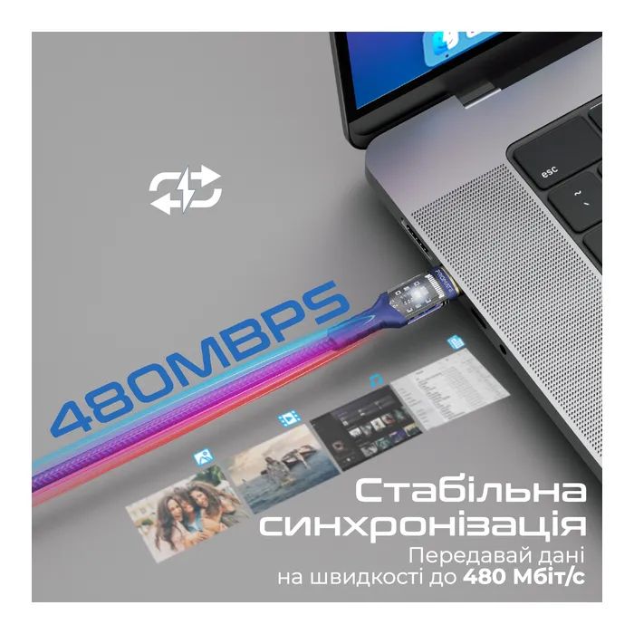 Дата кабель USB-C to USB-C lucidline-cc120.navy Promate (lucidline-cc120.navy) изображение 4