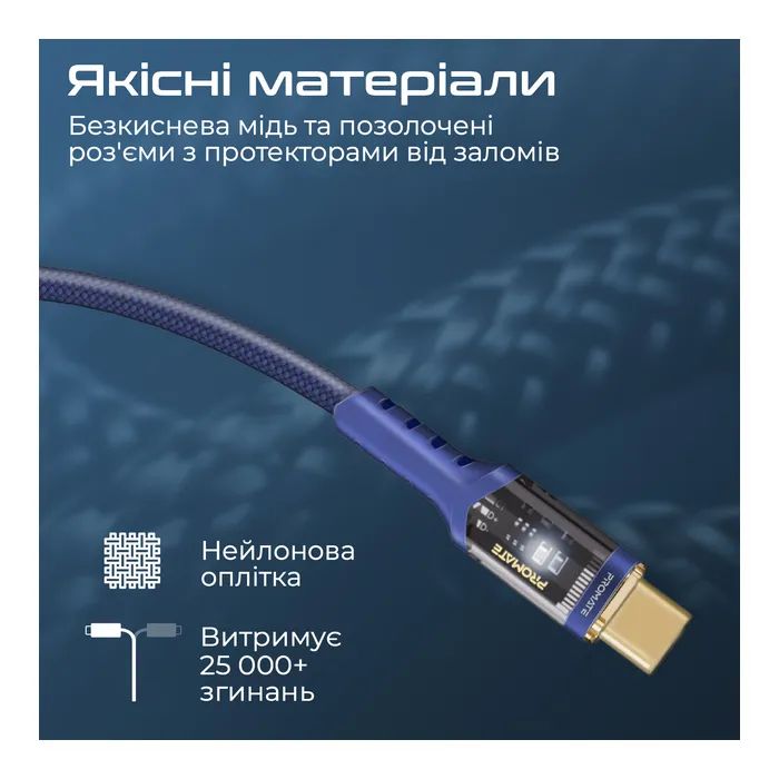 Дата кабель USB-C to USB-C lucidline-cc120.navy Promate (lucidline-cc120.navy) изображение 6