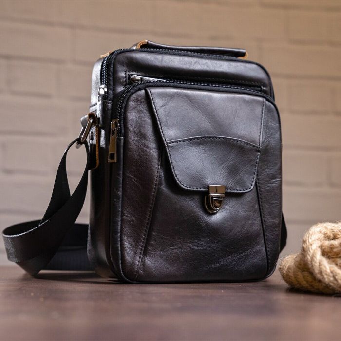 Сумка Vintage Из плотной кожи Черная (14995) изображение 6