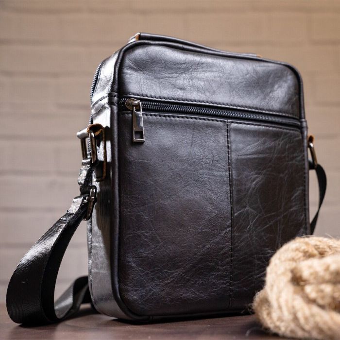 Сумка Vintage Из плотной кожи Черная (14995) изображение 7