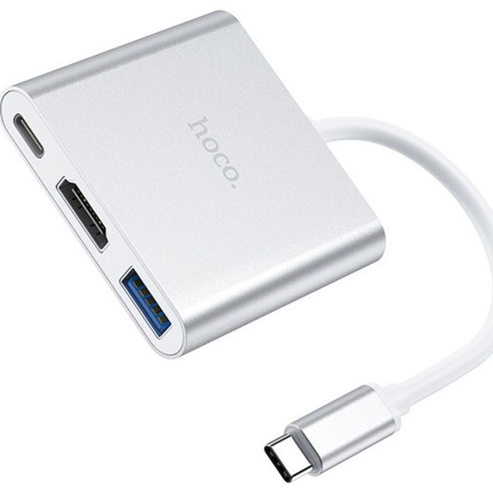 Концентратор HOCO USB-C to USB3.0+HDMI+PD HB14 Silver (6931474725790) зображення 2
