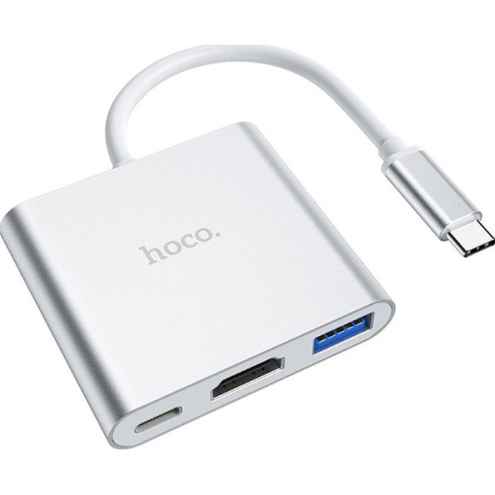 Концентратор HOCO USB-C to USB3.0+HDMI+PD HB14 Silver (6931474725790) зображення 3