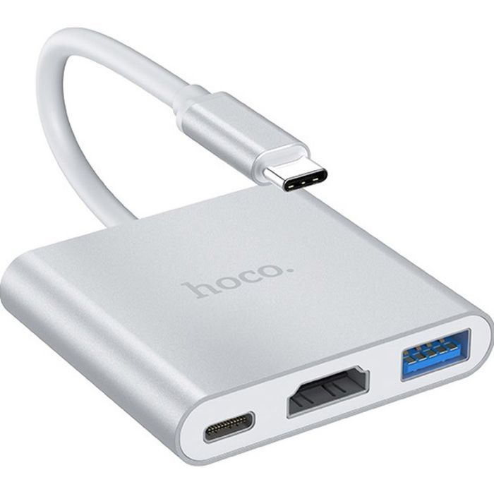 Концентратор HOCO USB-C to USB3.0+HDMI+PD HB14 Silver (6931474725790) зображення 4