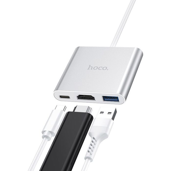 Концентратор HOCO USB-C to USB3.0+HDMI+PD HB14 Silver (6931474725790) зображення 7