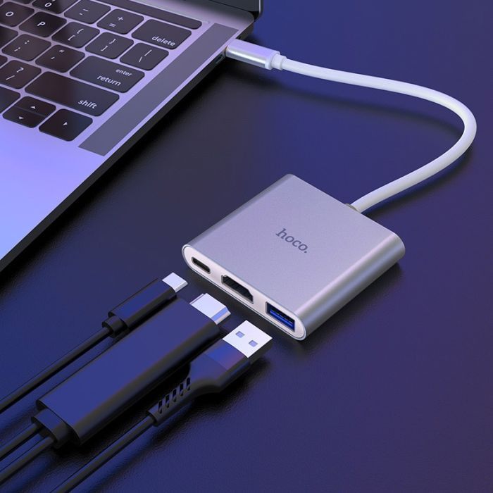 Концентратор HOCO USB-C to USB3.0+HDMI+PD HB14 Silver (6931474725790) зображення 8