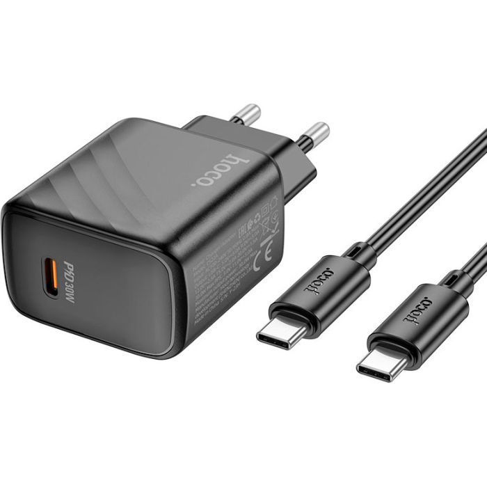 Зарядное устройство HOCO CS22A Value USB-C PD30W + cable USB-C to USB-C Black (6942007609937) изображение 3