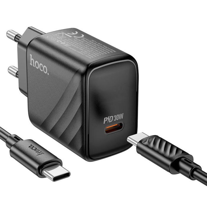 Зарядное устройство HOCO CS22A Value USB-C PD30W + cable USB-C to USB-C Black (6942007609937) изображение 4