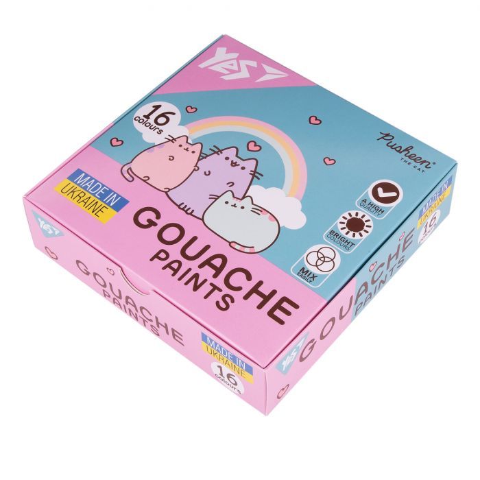 Гуашевые краски Yes Pusheen 16 кольорів по 20 мл (230403)
