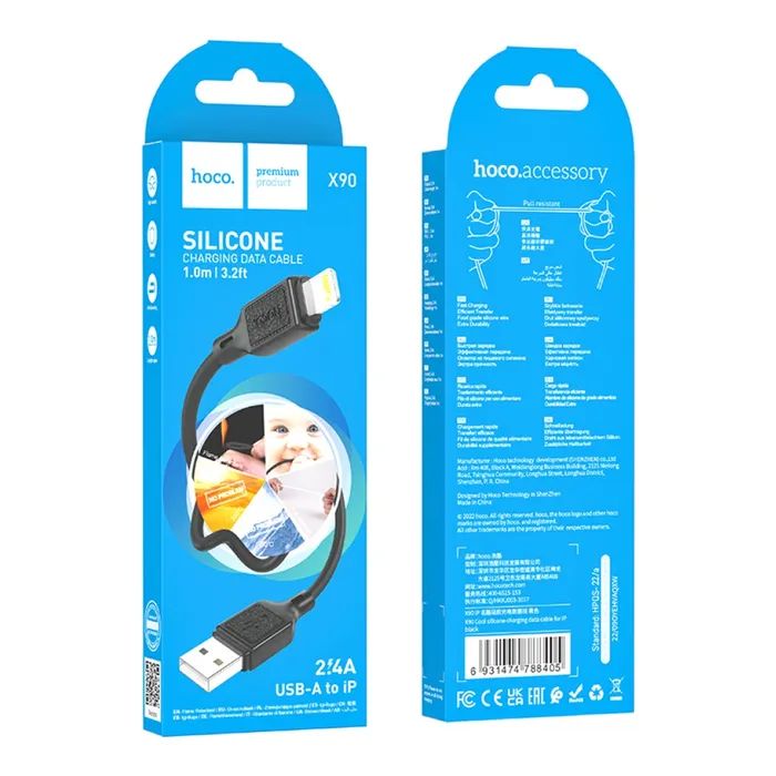 Дата кабель USB 2.0 AM to Lightning 1.0m silicone black HOCO (6931474788405) зображення 5
