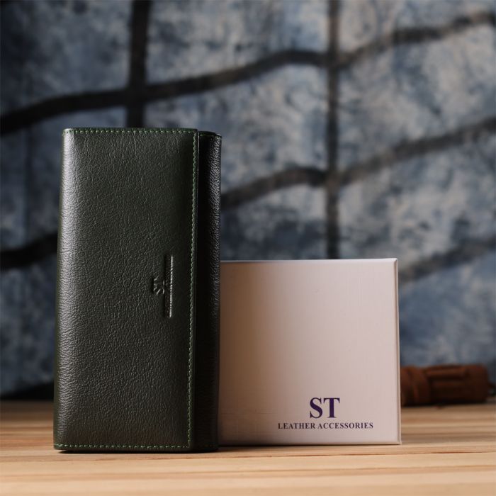 Гаманець ST Leather З натуральної шкіри Зелений (23066) зображення 12