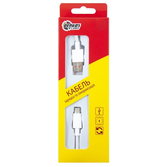 Дата кабель USB 2.0 AM to USB-C 1.0m 6A white Dengos (PLS-TC-6A-WHITE) изображение 2