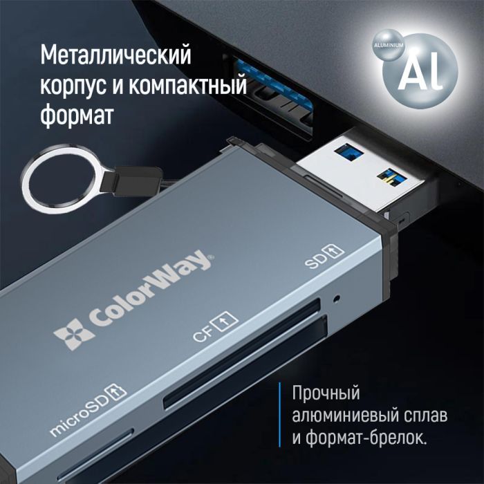 Зчитувач флеш-карт ColorWay USB 2.0/USB-C to CF/SD/MicroSD (CW-CR-01) зображення 9