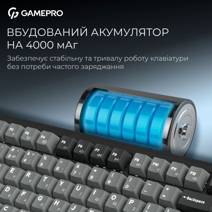 Клавіатура GamePro Asgard Yord Wireless/Bluetooth/USB UA Blue (MK266BL) зображення 11