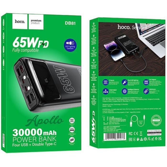 Батарея універсальна HOCO 30000mAh Apollo PD/65W QC/3.0 Black (DB81 / 714720) зображення 6