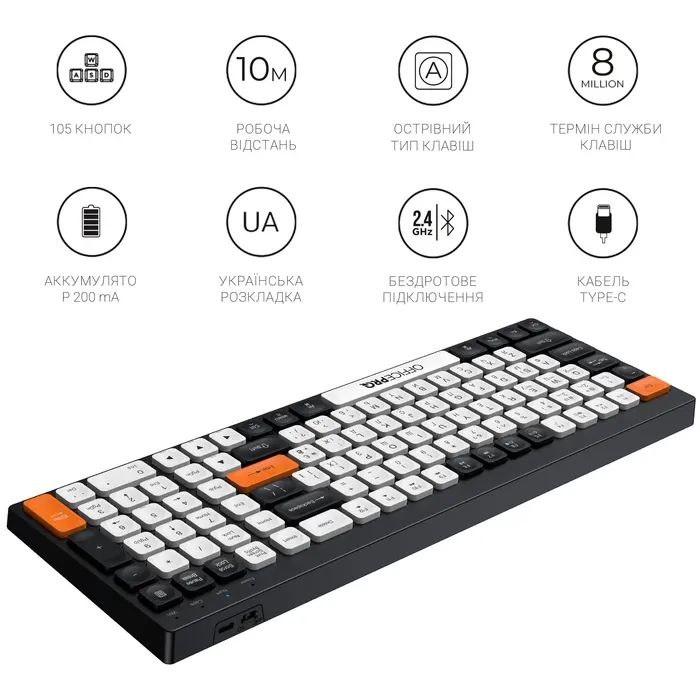 Клавіатура OfficePro SK985BO Bluetooth/Wireless UA Black/White (SK985BO) зображення 12