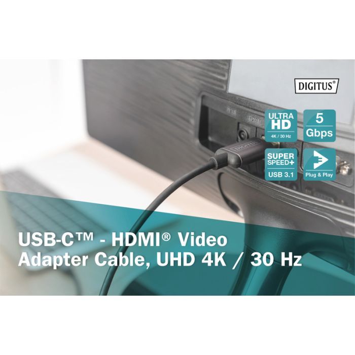 Кабель мультимедийный USB-C to HDMI M 1.8m UHD 4K Digitus (DA-70821) изображение 8