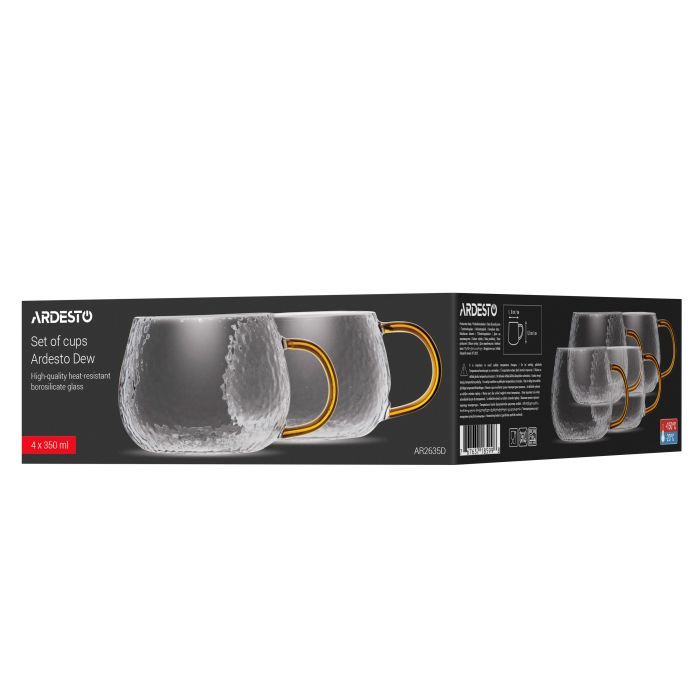 Набор чашек Ardesto Dew 350мл, 4шт, боросилікатне скло, прозорий (AR2635D) изображение 5