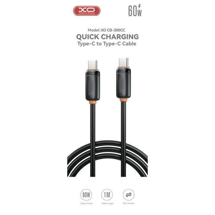 Дата кабель USB-C to USB-C 1.0m 27W black XO (XO-CB-300CC-BK) изображение 2