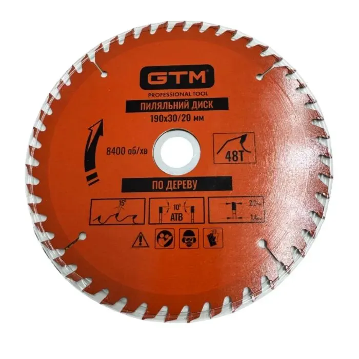 Круг отрезной GTM 190×30мм, 48 зубов, по дереву (SBW-19048)