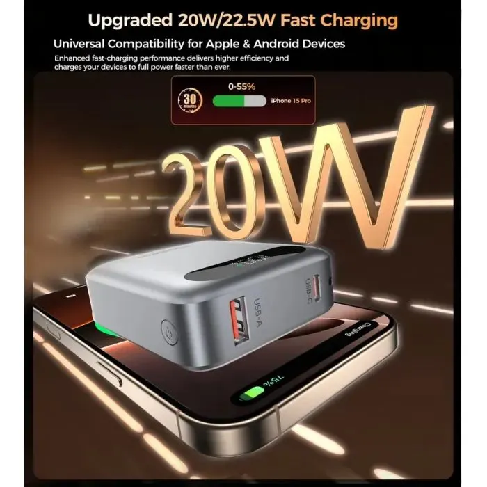 Батарея универсальная Choetech 10000mA, 22.5W, PD, QC, grey (B860-CCGY) изображение 5