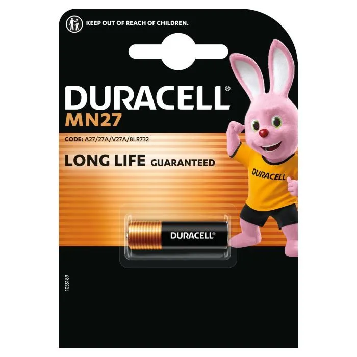 Батарейка Duracell MN27 12V спеціалізована лужна, A27/27A/V27A/8LR732, 1 шт. в упаковці (5007388) изображение 2