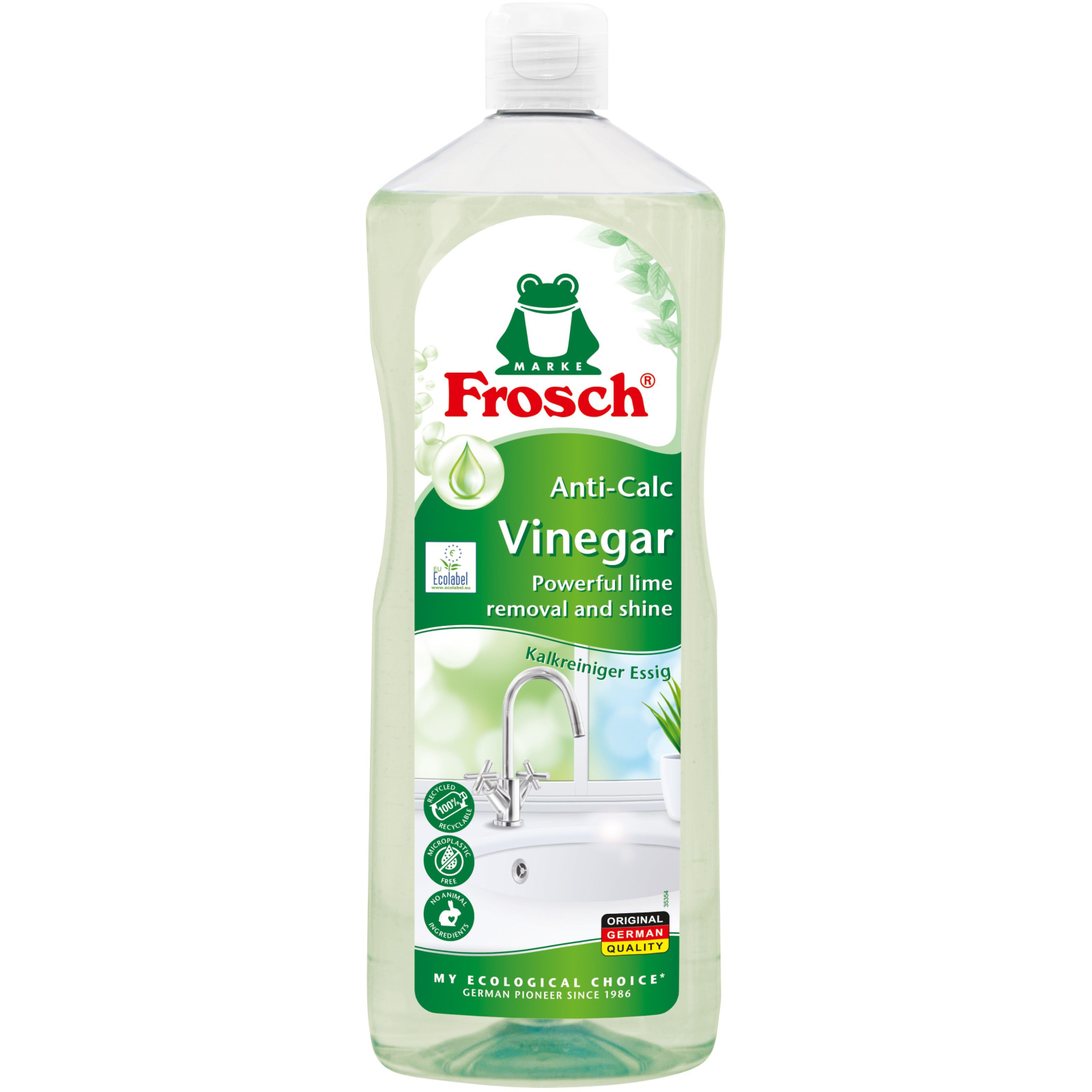 Жидкость для чистки ванн Frosch из яблочного уксуса для удаления известковых отложений 1 л (4001499960178/4009175957320)