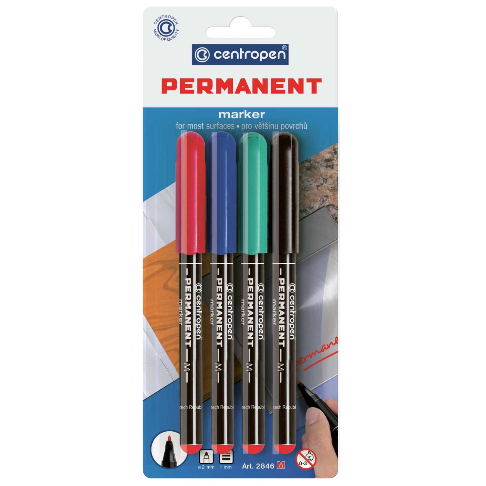 Набор маркеров Centropen Permanent 2846 1 мм, SET 4colors (BLister) (2846/4/BL)
