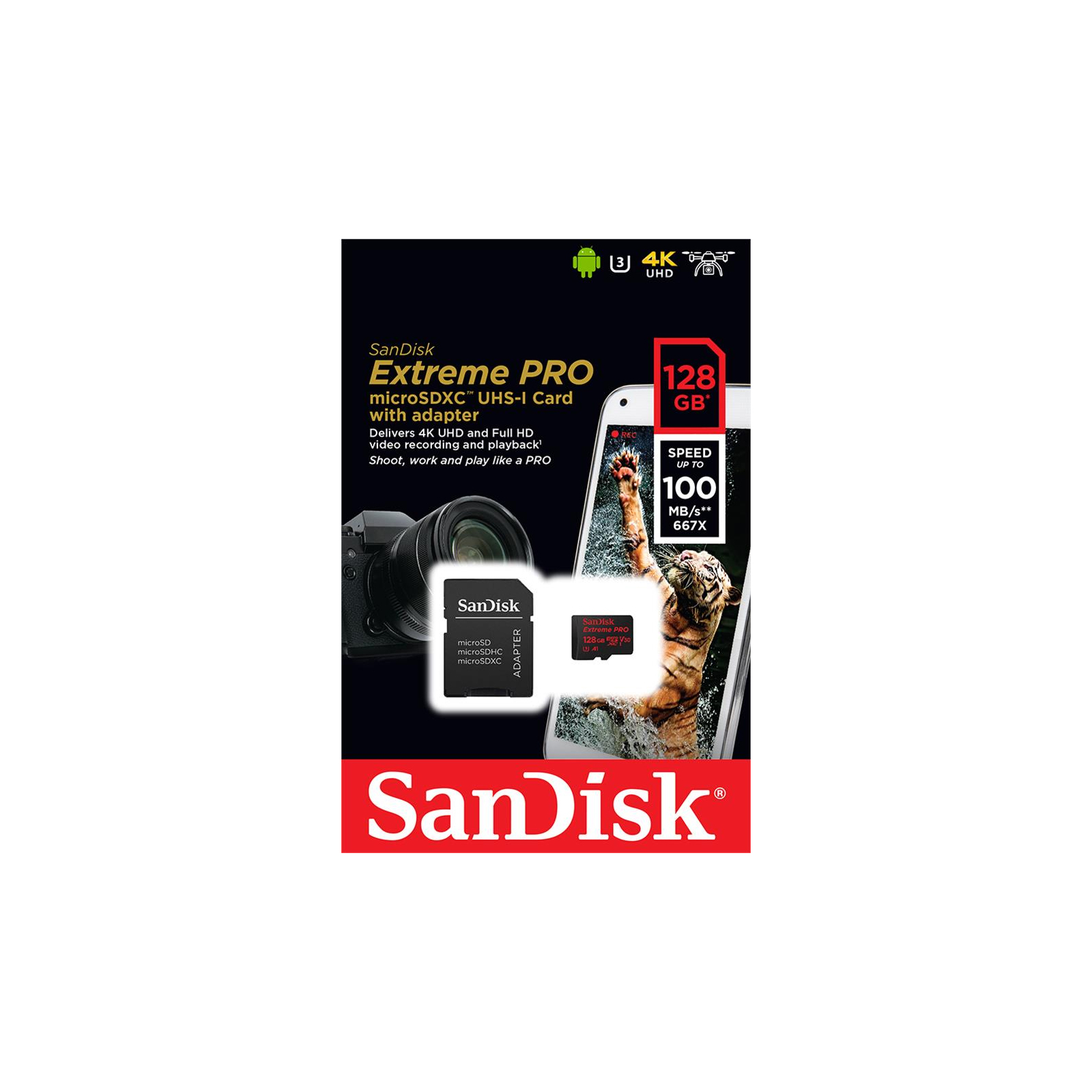 Карта памяти SanDisk 128GB microSD class 10 V30 A1 UHS-I U3 4K Extreme Pro (SDSQXCG-128G-GN6MA) изображение 5