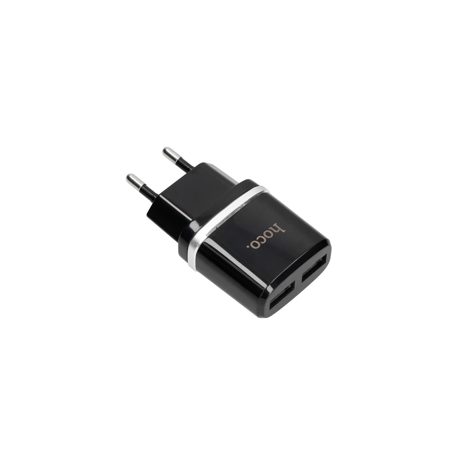 Зарядное устройство HOCO C12 2*USB, 2.4A Black + USB Cable MicroUSB (65598) изображение 2