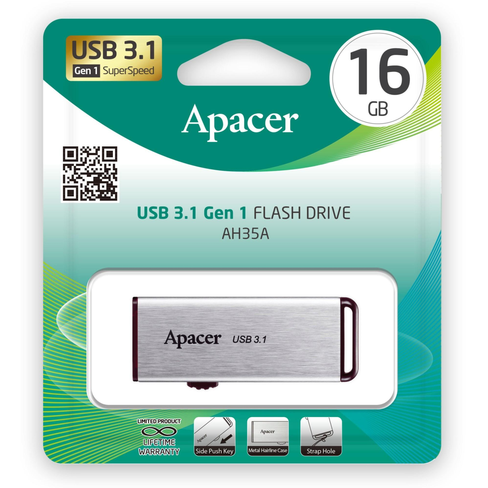 USB флеш накопичувач Apacer 16GB AH35A Silver USB 3.1 Gen1 (AP16GAH35AS-1) зображення 5