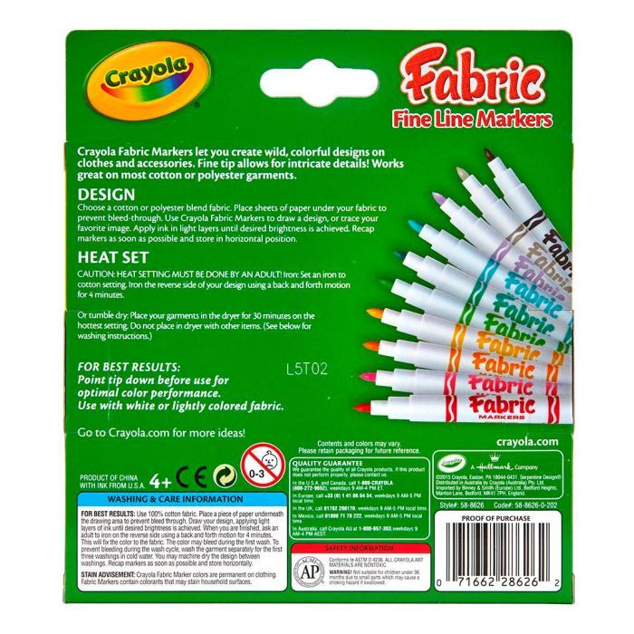 Набор для творчества Crayola Фломастеры для рисования по ткани 10 шт (58-8633) изображение 2