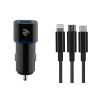 Зарядний пристрій 2E Car 2хUSB 2.4A + кабель 3в1 Lightning/microUSB/Type-C), blac (2E-ACR01-C3IN1)