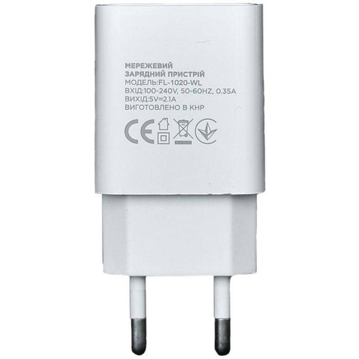 Зарядное устройство Florence 1USB 2A + Lightning cable white (FL-1020-WL)