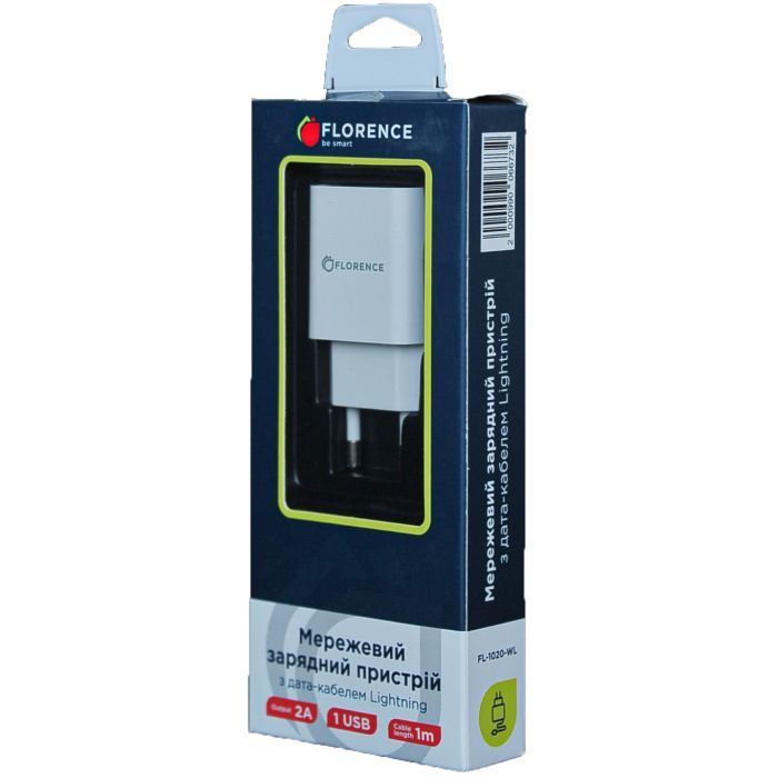 Зарядное устройство Florence 1USB 2A + Lightning cable white (FL-1020-WL) изображение 6