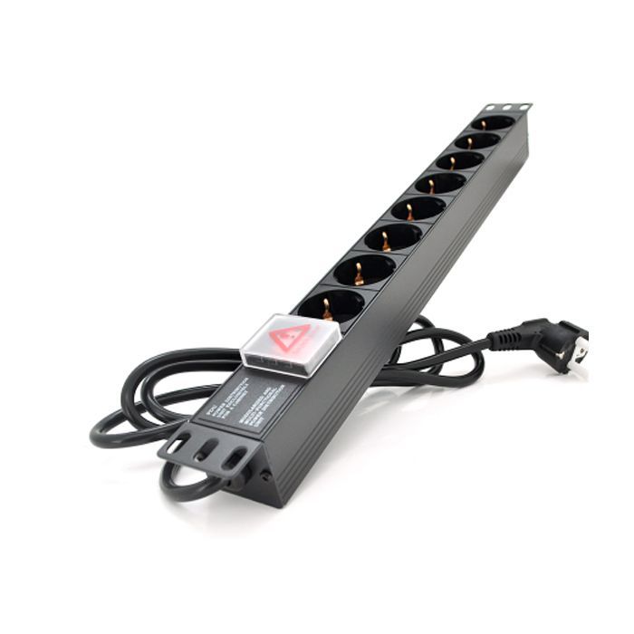 Силовий блок 19" 8 розеток, кабель 1.8м, вимикач, алюм. корпус Pipo (PP8PDUGR)