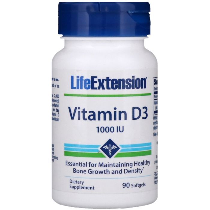 Витамин Life Extension Витамин D3, Vitamin D3, 25 мкг (1000 МЕ), 90 гелевых капсул (LEX-17539)