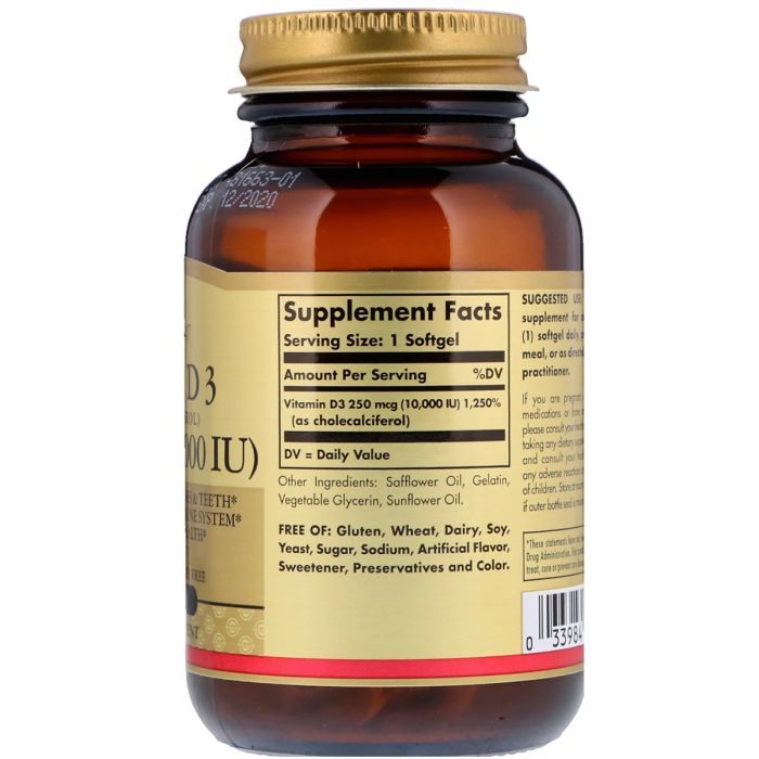 Витамин Solgar Витамин D3, Vitamin D3 (Cholecalciferol), 250 мкг, 10,000 М (SOL-35872) изображение 2