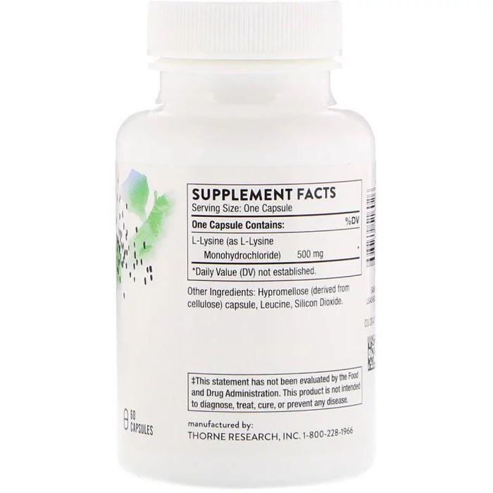 Аминокислота Thorne Research L-Лизин, L-Lysine, 60 капсул (THR-51602) изображение 2