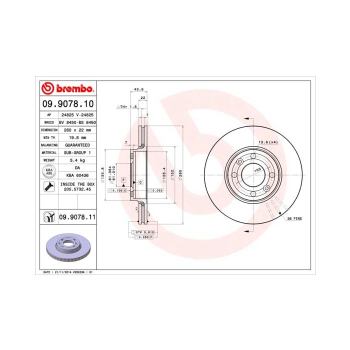 Гальмівний диск Brembo 09.9078.11