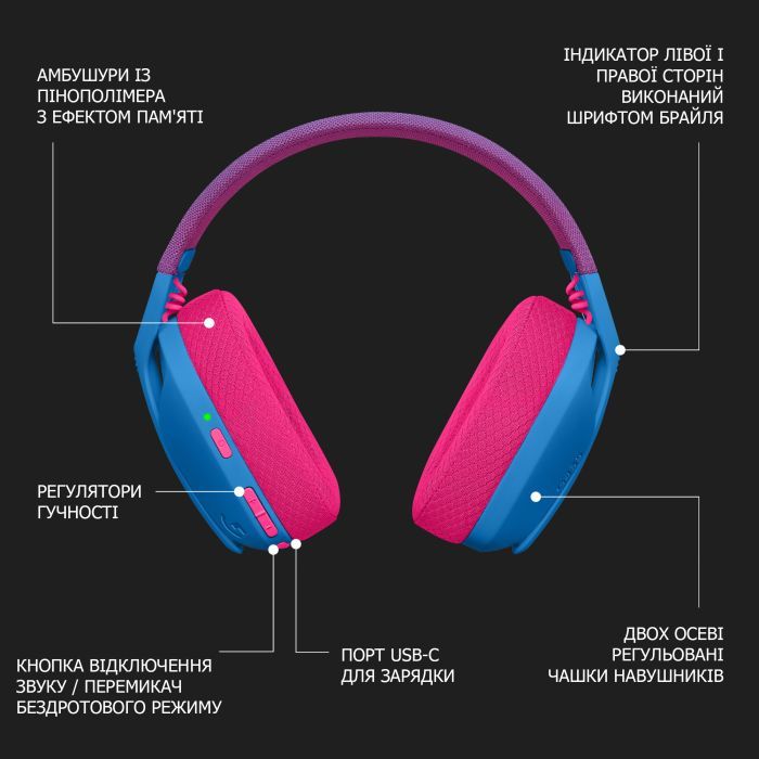 Навушники Logitech G435 Lightspeed Wireless Gaming Headset Black (981-001050) зображення 10