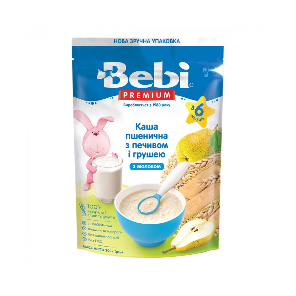 Детская каша Bebi Premium молочная пшеничная +6 мес. 200 г (8606019654283)