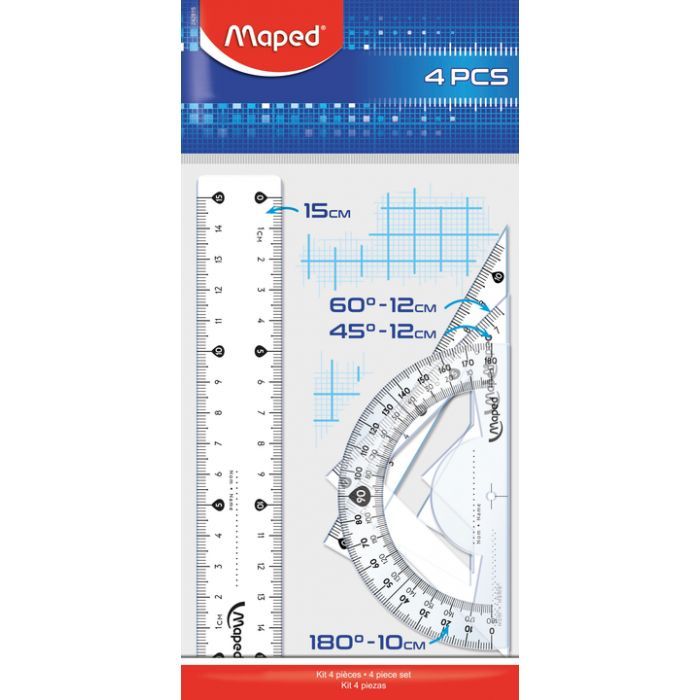 Лінійка Maped набір ESSENTIALS Mini, 15см, 4 предмета, прозорий (MP.242815)