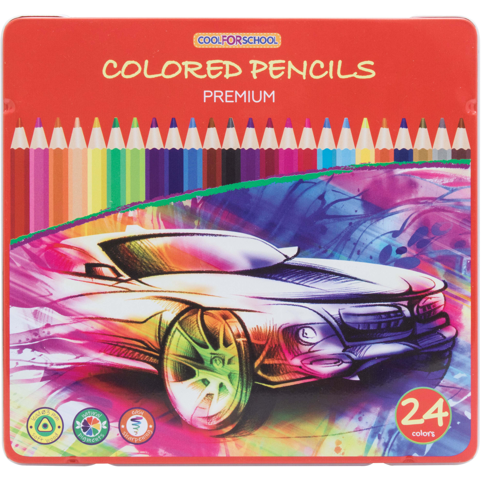 Олівці кольорові Cool For School Premium, тригранні,, 24 кольори (CF15179)
