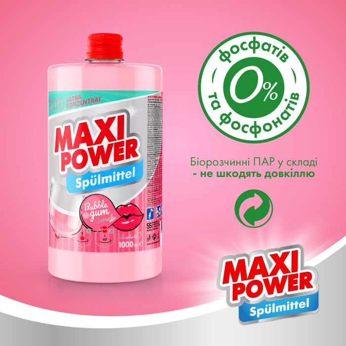 Средство для ручного мытья посуды Maxi Power Бабл Гам запаска 1000 мл (4823098411970) изображение 5