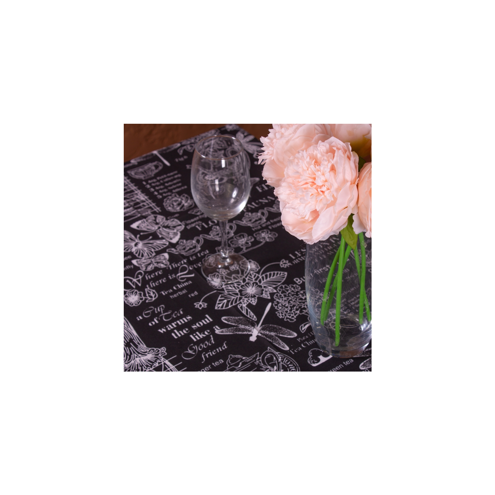 Скатертина MirSon Рогожа №216 Black Flowers 130x220 см (2200006738466) зображення 2