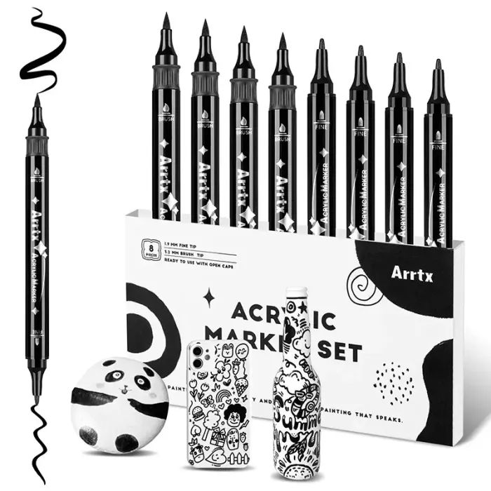 Художественный маркер Arrtx акриловые AACM-03-8BK, черные (LC303458)