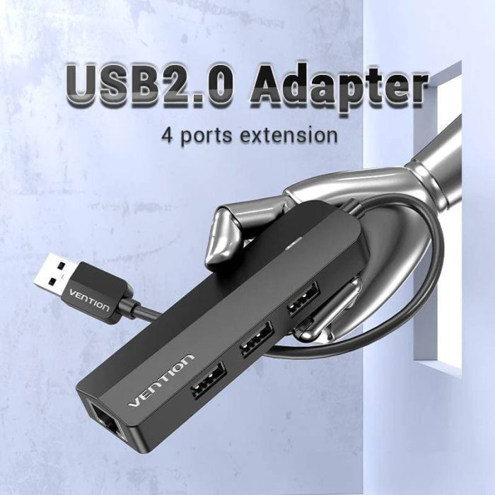 Концентратор Vention USB 2.0 to 3хUSB 2.0 + RJ45 100M Ethernet (CHPBB) зображення 2
