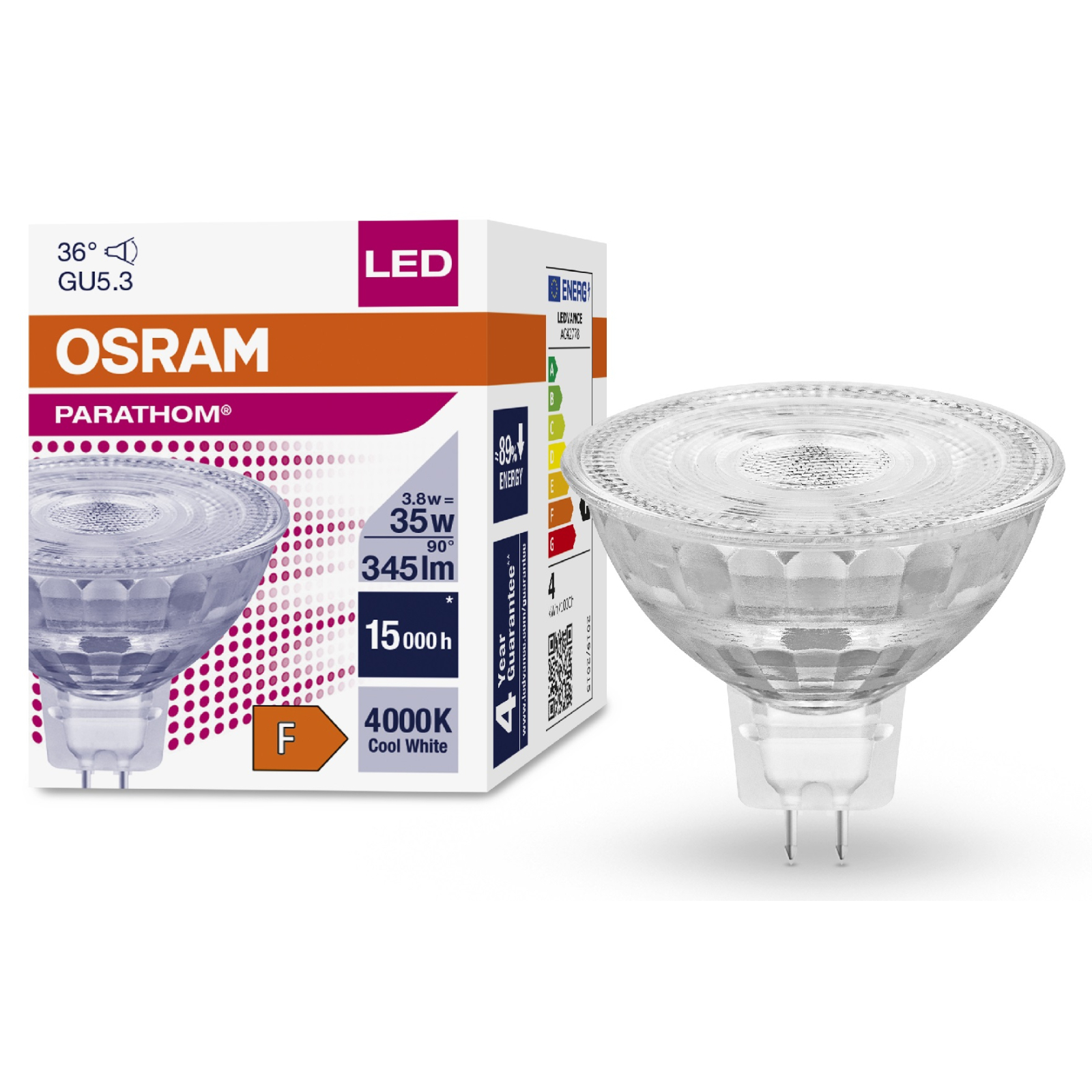 Лампочка Osram LED MR16 12V 3.8W (345Lm) 12V 4000K GU5.3 (4058075796676) зображення 3