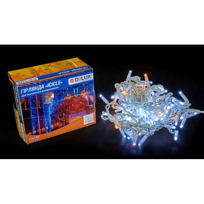 Гирлянда Delux ICICLE 108LED 2x1 м Желтый flash Белый/Белый IP44 (90015177) изображение 2