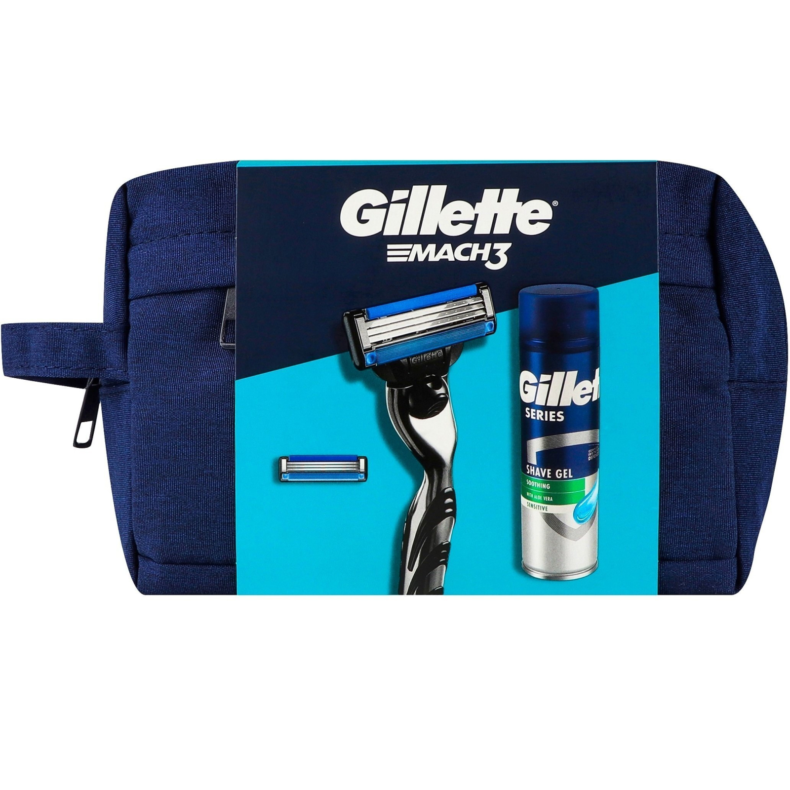 Набор косметики Gillette Бритва Mach3 с 2 сменными картриджами + Гель для бритья Series 200 мл + Косметичка (8700216075251) изображение 2
